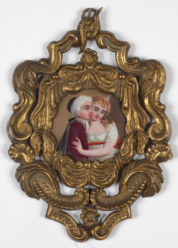 Unknown Artist - Young Abbot With A Girl, Enamel Miniature, 18th Century